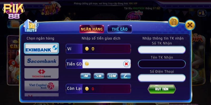 Hướng dẫn rút tiền Rik88