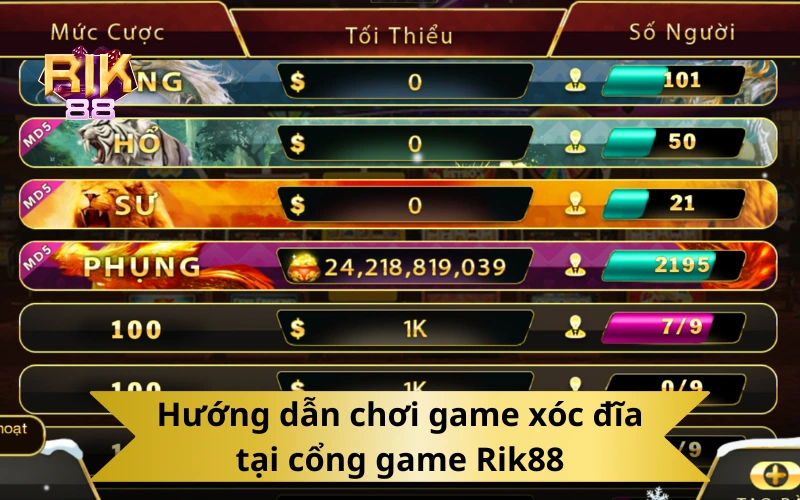 Hướng dẫn chơi game xóc đĩa tại cổng game Rik88