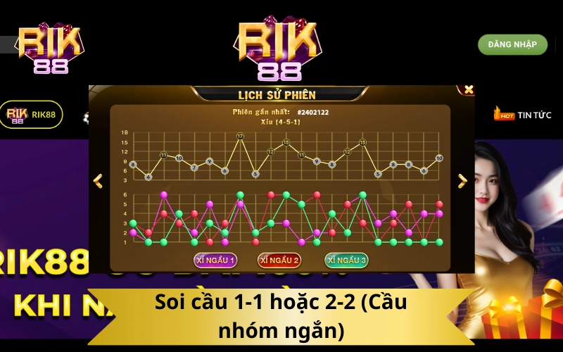 Soi cầu 1-1 hoặc 2-2 (Cầu nhóm ngắn)