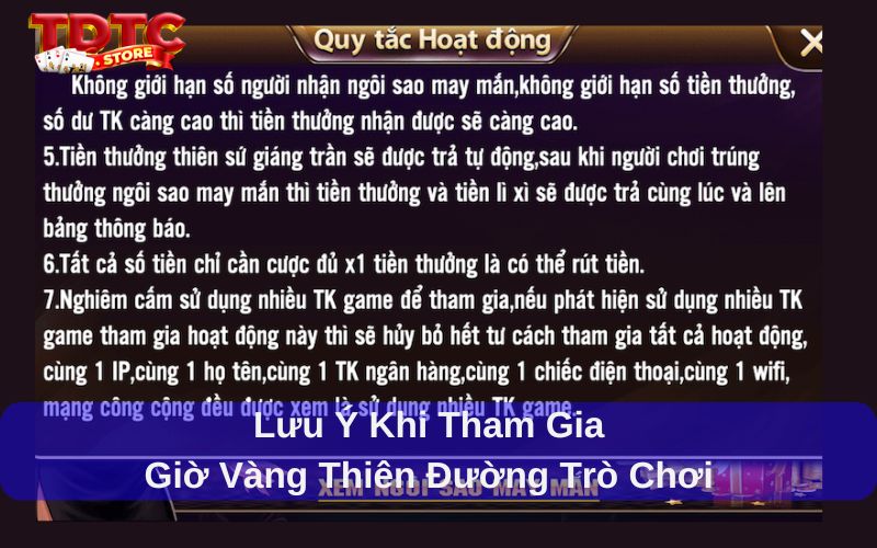Lưu ý khi tham gia Giờ vàng Thiên Đường Trò Chơi TDTC